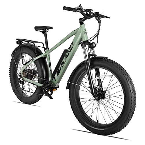 Vélos de montagne électriques : HILAND Fat Tire Vélo électrique 26" avec moteur puissant pour adulte, batterie amovible 48 V, vélo électrique Mountain avec frein à disque à 7 vitesses, fourche de suspension