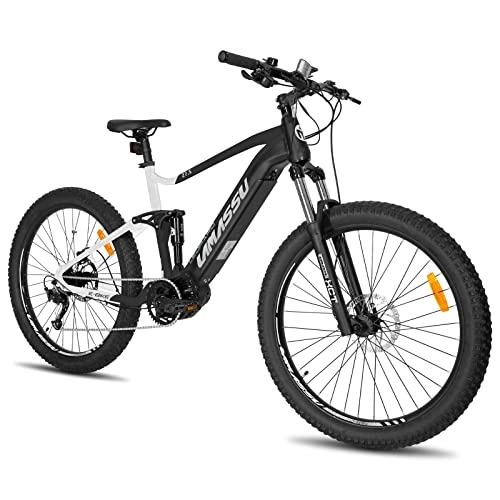 Vélos de montagne électriques : HILAND Lamassu Vélo électrique 27, 5 pouces Fully VTT pour homme et femme 1S VTT électrique Moteur central 120 Nm 14 Ah 672 Wh Batterie Shimano 9 vitesses
