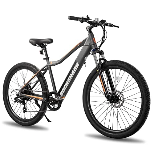 Vélos de montagne électriques : HILAND Rockshark Vélo électrique VTT électrique 27, 5" pour adulte avec batterie amovible 10, 4 Ah entièrement intégrée et dérailleur Shimano 9 vitesses