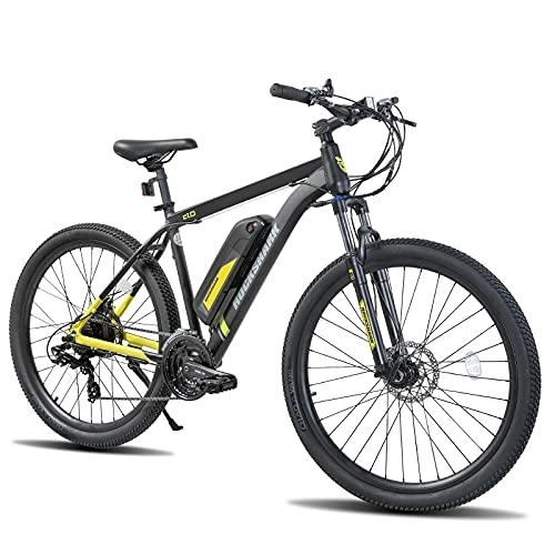 Vélos de montagne électriques : HILAND Vélo de montagne électrique 29" pour homme et femme, avec Shimano 21 vitesses et moteur arrière et batterie au lithium 36 V 10, 4 Ah Noir