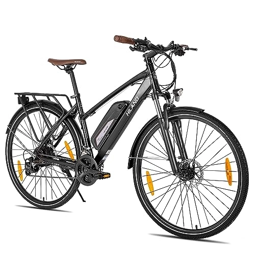 Vélos de montagne électriques : HILAND Vélo de ville électrique 28" avec dérailleur Shimano 7 vitesses, vélo électrique, vélo urbain, moteur 250 W, batterie lithium-ion 36 V 10, 4 Ah, 25 km / h, homme et femme