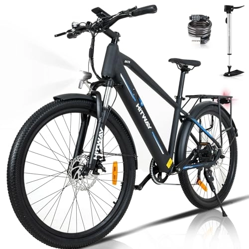 Vélos de montagne électriques : HITWAY Vélo Électrique, Vélo Électrique de Montagne Puissant 36V 12Ah 250W avec 7 / 21 Vitesses, 26-Pouces Vélos à Assistance Électrique pour Adultes(BK7S-Noir et Bleu-7 Vitesses)