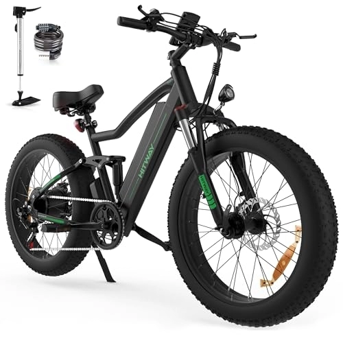 Vélos de montagne électriques : HITWAY Vélo électrique 26" 4, 0 Fat Tire, VTT Électrique E-Bike avec Batterie au Lithium Amovible 48V 10Ah, 250W, Shimano 7 Vitesses, jusqu'à 35-90km
