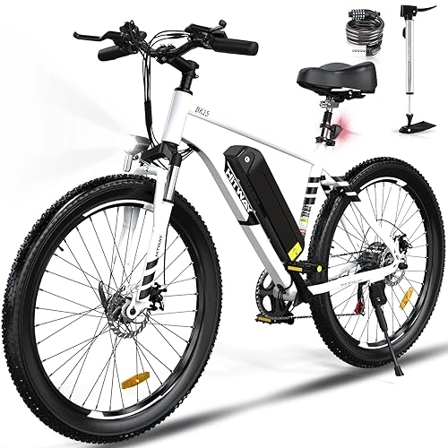Vélos de montagne électriques : HITWAY vélo électrique, VTT électrique, 26'' Ville E-Bike Adulte, Vélo électrique avec Batterie Amovible 36V 11.2Ah, Shimano 7 Vitesses, Autonomie 35-70km Blanc
