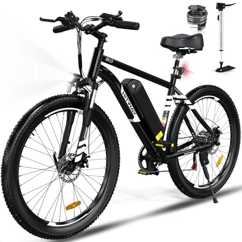 Vélos de montagne électriques : HITWAY vélo électrique, VTT électrique, 26'' Ville E-Bike Adulte, Vélo électrique avec Batterie Amovible 36V 11.2Ah, Shimano 7 Vitesses, Autonomie 35-70km Noir