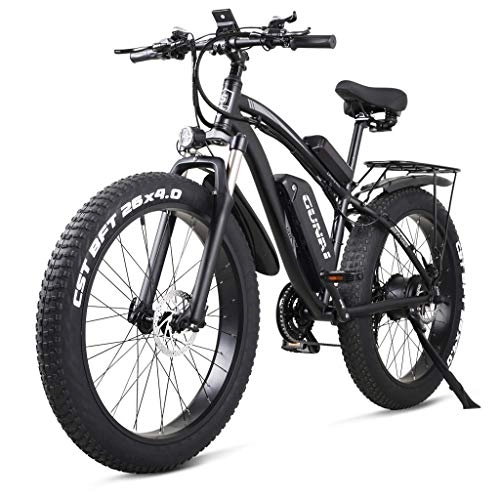 Vélos de montagne électriques : HOME-MJJ Adulte électrique Hors Route Vélos Fat Bike 26" 4.0 pneus E-Bike 1000W 48V électrique VTT avec siège arrière et Amovible Batterie au Lithium (Color : Black, Size : 1000W-17Ah)