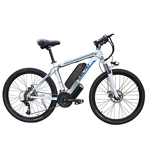 Vélos de montagne électriques : Hyuhome Bycicles électriques pour Hommes, 26" 48V 360W IP54 étanche Adulte électrique de vélo de Montagne, 21 Vitesse vélo électrique VTT Dirtbike avec 3 Modes équitation, White Blue