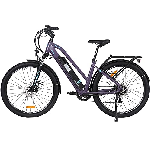 Vélos de montagne électriques : Hyuhome Vélo électrique pour adulte homme et femme, 27.5″ E-VTT tout terrain, 250W 36V 12.5 Ah BAFANG moteur Shimano 7 vitesses, freins à double disque pour navetteur en plein air (violet, 820 L+)
