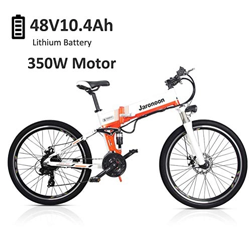 Vélos de montagne électriques : JARONOON M80 26 Pouce Vélo Électrique 48V E-Bike 21 Vitesses Pédale Assist Vélo Vélo De Montagne Amovible Batterie Pleine Suspension (350W 10.4Ah Blanc)