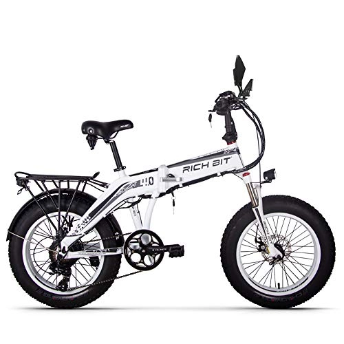 Vélos de montagne électriques : JIMAI RT-016 New Hot Electric Bike 7 Vitesses Fat Tire Ebike 48V 8Ah Neige vélo 20 Pouces vélo Batterie au Lithium avec Frein à Disque et Fourche à Suspension Avant (White)