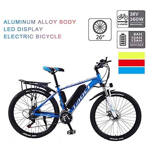 Vélos de montagne électriques : KangHan Vélo électrique pour Adultes 26"36V 350W Vélo électrique pour Homme Femme Moteur à Engrenages sans balais à Haute Vitesse Vitesse à E-Bike, Bleu, 13AH80KM
