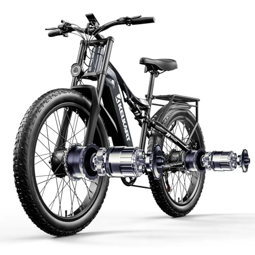 Vélos de montagne électriques : KELKART GN68 Vélo électrique à Double Moteur, Vélo électrique à Gros Pneus de 26 Pouces pour Adultes avec Batterie au Lithium 48V17, 5AH, Double Suspension, Frein à Disque