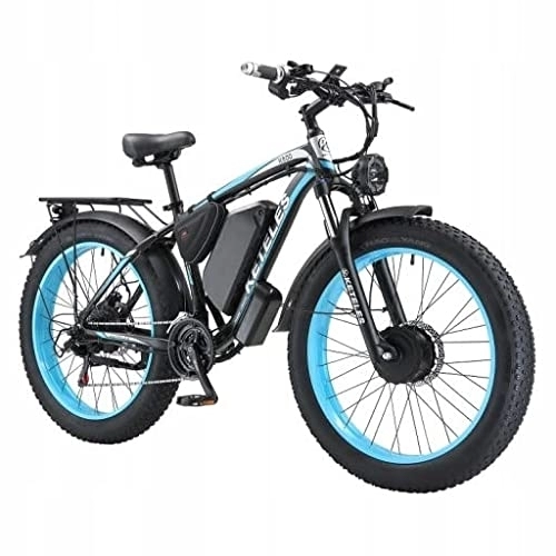 Vélos de montagne électriques : Kinsella KETELES K800 Batterie de vélo électrique à Double Moteur Vélo électrique de 26 Pouces de Large Pneu Vélo électrique 48V 23AH Vélo électrique Mountain Assist Vélo électrique (Bleu Noir)