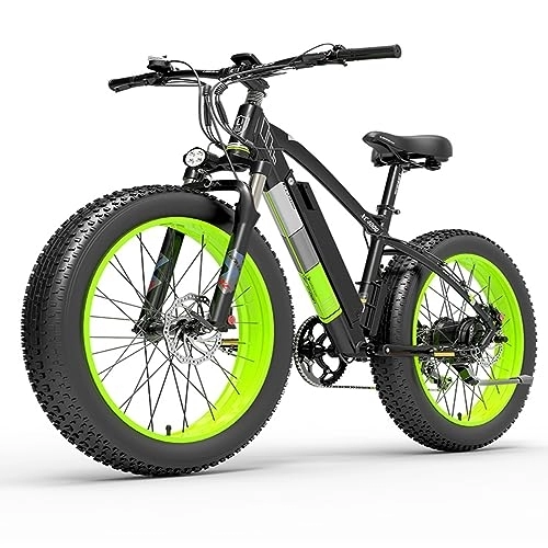 Vélos de montagne électriques : Kinsella Lankeleisi XC4000 VTT électrique, Frein à Disque mécanique, Batterie au Lithium 48 V * 17, 5 Ah, vélo électrique à Gros pneus 26X4, écran Intelligent LED, Shimano 7 Vitesses. (Vert)