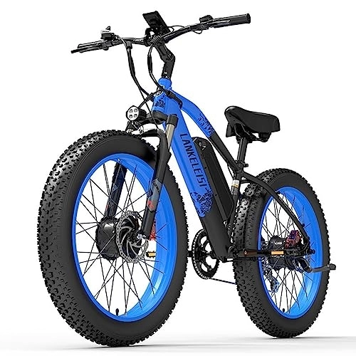 Vélos de montagne électriques : Kinsella MG740 Plus vélo électrique à Double Moteur avec Batterie au Lithium 48V 20Ah, pneus de 26" x 4" de Large, Suspension Avant Noir + Bleu