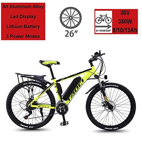 Vélos de montagne électriques : KOWE Vélo Électrique, Vélo Adulte E-Bike avec Moteur 350 W 36V / 13 AH Batterie Au Lithium Amovible, Citybike, Jaune, 10AH / 65KM