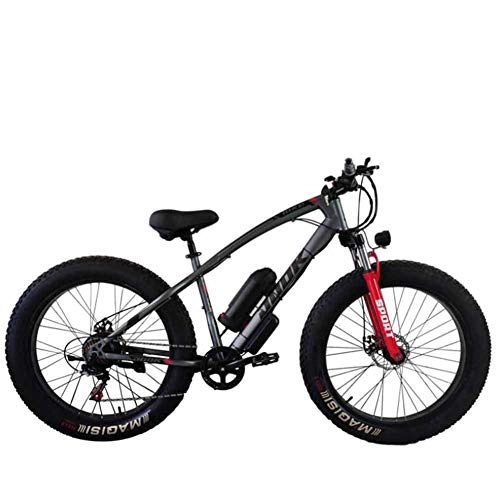 Vélos de montagne électriques : KT Mall Vélo électrique Batterie au Lithium Fat pneus Lieu de VTT pour Adultes des pneus Larges Boost Cross-Country Neige, Gris