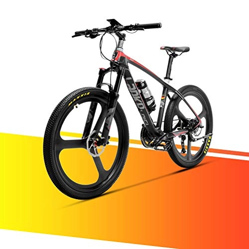 Vélos de montagne électriques : LANKELEISI S600 VTT Vélo de Montagne en Fibre de Carbone Super-Light 18kg Pas Vélo Électrique avec Frein Hydraulique avec Shimano Altus (Noir + Rouge)