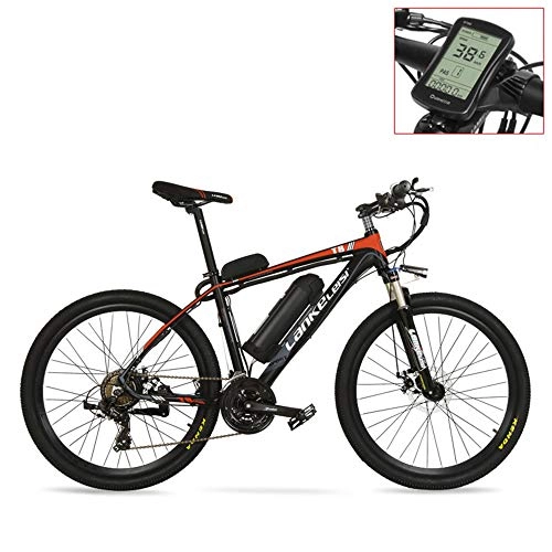 Vélos de montagne électriques : LANKELEISI T8 48V 400W Le vélo électrique Puissant, vélo de Montagne 21 Vitesses, adoptent la Fourchette de Suspension, Le vélo d'assistance de pédale (Red LCD, 15Ah + 1 Spare Battery)