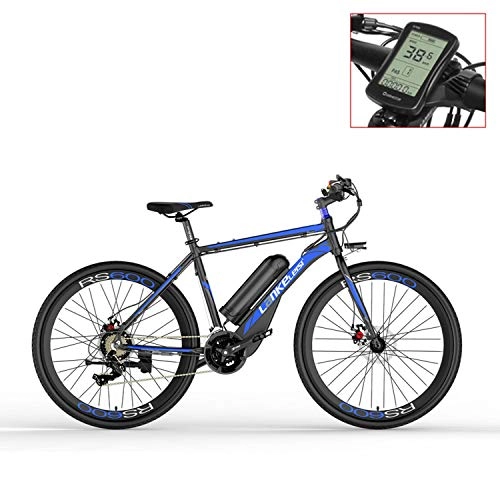 Vélos de montagne électriques : LANKELEISI Vélo électrique de RS600 700C, Batterie de 36V 20Ah, Frein à Disque des Deux, Cadre en Alliage d'aluminium, Endurance jusqu'à 70km, 20-35km / h, vélo de Route. (Blue-LCD, Standard)