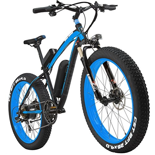Vélos de montagne électriques : Lankeleisi Xf4000 1000 W Fat Pneu Neige Bike E-Bike Vélo électrique avec compteur électrique Compteur de vitesse Odomètre électrique puissant VTT Vélo de montagne 10 Ah, noir / bleu