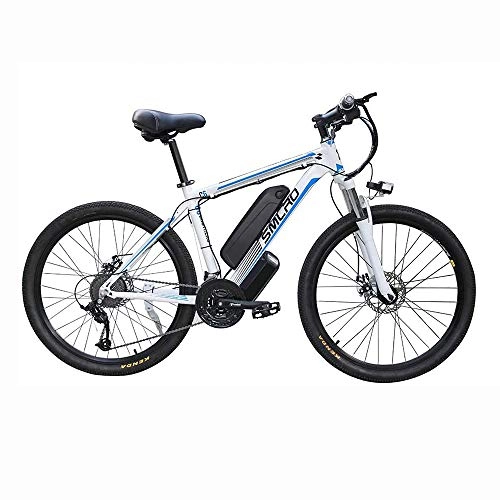Vélos de montagne électriques : LOSA 26 '' électrique VTT Amovible de Grande capacité au Lithium-ION (48V 15AH 350W) / vélo électrique 21 Speed ​​Gear Trois Modes de Travail, White Blue