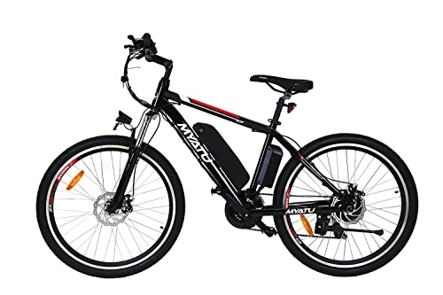 Vélos de montagne électriques : MYATU Moutainbike Vélo électrique 26" avec dérailleur Shimano 21 vitesses, moteur 250 W, batterie lithium-ion 36 V 12, 5 Ah, cadre en aluminium, 25 km / h, pour homme et femme, noir