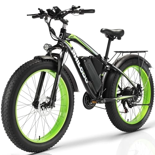 Vélos de montagne électriques : PHILODO Vélo électrique pour Adultes, 26 * 4 inch Fat Tire 48V 17.5Ah Batterie Amovible autonomie 50KM-70KM vélos électriques, 21 Vitesses, Suspension Avant, Frein à Disque hydraulique