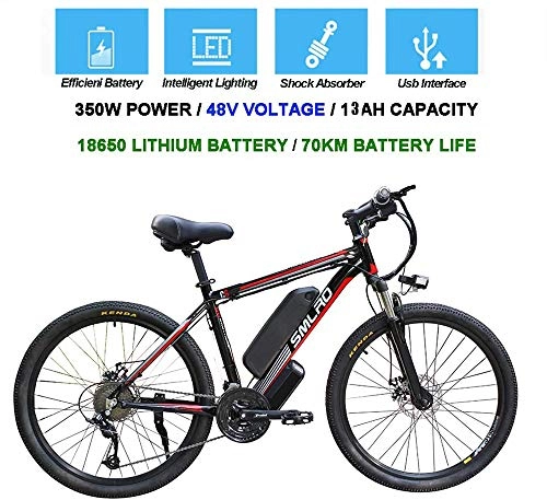 Vélos de montagne électriques : QDWRF VTT Électrique 26" E-Vélo Homme pour Adultes, 350W en Alliage d'aluminium Ebike vélos Amovible 48V 13Ah Lithium-ION Rechargeable Électrique, 21 Vitesses, Jusqu’à 35km / h B