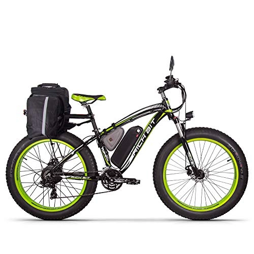 Vélos de montagne électriques : RICH BIT TOP-012 Vélo électrique de 26 Pouces 1000w 48v vélo d'exercice de Moteur sans Brosse, Frein à Disque mécanique de vélo de Montagne de Batterie au Lithium Amovible de 17Ah (Vert Noir 2.0)