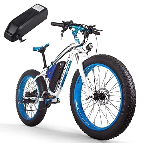 Vélos de montagne électriques : RICH BIT TOP-022 Vélo électrique, 26" Fat Tire E-Bike, Système de freinage à Double Disque VTT électrique pour Adulte, 48 V Batterie au Lithium Snow Mountain Bike, Shimano 21 Vitesses (17AH, Bleu)