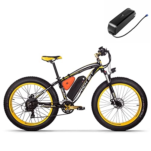 Vélos de montagne électriques : RICH BIT TOP-022 Vélo électrique VTT Fat Bike 26 Pouces Double Batterie Vélo Électrique de Montagne pour Hommes et Femmes (Jaune)