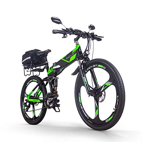 Vélos de montagne électriques : RICH BIT Vlo lectrique mis Jour RT860 36 V 12.8A Lithium Batterie Velo Pliant VTT 17 * 26 Pouces Shimano 21 Vitesse vlo Intelligent E Bike (Green Deluxe Edition)