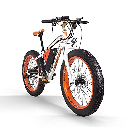 Vélos de montagne électriques : RICH BIT Vélo Électrique Hommes TOP-022 26"Vélo de Montagne Électrique 48V 12.5AH Batterie Au Lithium Gros Pneu Neige Ebike (Orange)