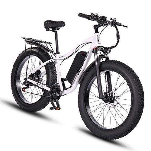 Vélos de montagne électriques : ride66 Vélo Électrique VTT Fat Bike 26 Pouces 48V 16Ah Batterie Ebike pour Homme Femme (Blanc) XL