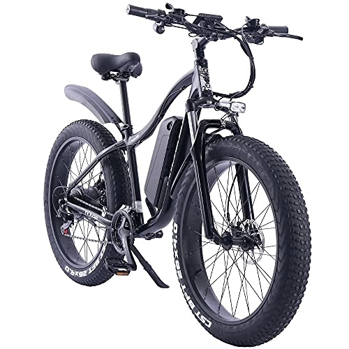 Vélos de montagne électriques : ride66 Vélo Électrique VTT Fat Bike 26 Pouces 48V 16Ah Batterie Ebike pour Homme Femme (Noir) XL