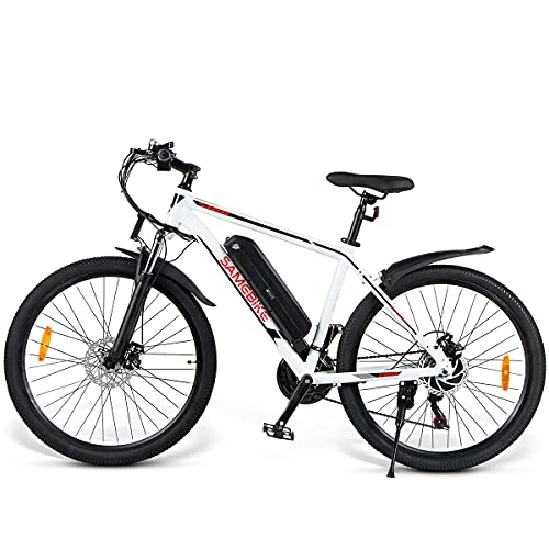 Vélos de montagne électriques : SAMEBIKE VTT électrique 350 W - Moteur 36 V 10 Ah - Batterie Li-Ion - Vélo électrique pour homme et femme - Blanc