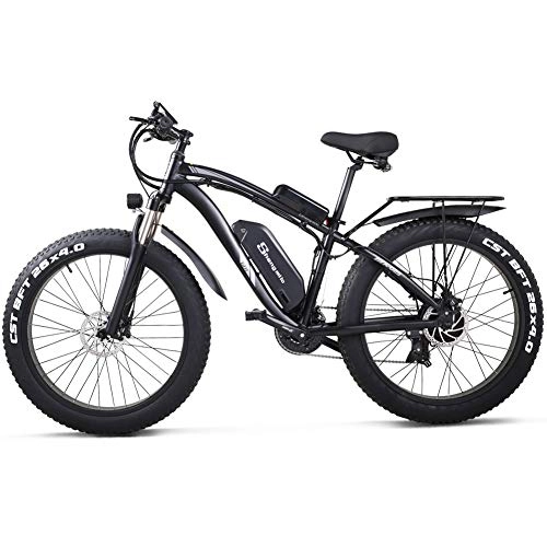 Vélos de montagne électriques : Shengmilo 26 Pouces Gros Pneu Vélo Électrique 48 V 1000 W Moteur Neige Vélo Électrique avec Shimano 21 Vitesse Montagne Vélo Électrique Pédale Assist Batterie Au Lithium (MX02S) (Noir)