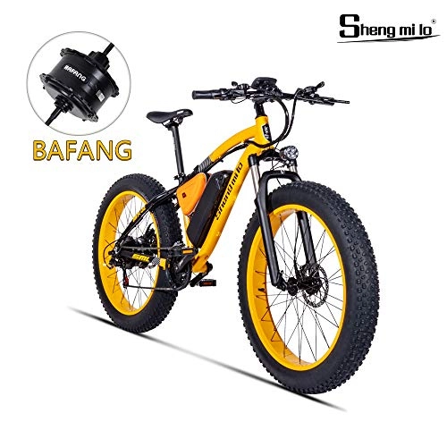 Vélos de montagne électriques : Shengmilo Bafang Motor 26 Pouces pour Montagne Vélos électriques, Vélo Pliant Électrique, Pneu De 4 Pouces (Jaune)