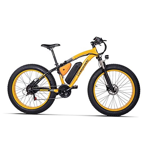 Vélos de montagne électriques : SHENGMILO MX02 26" vélo électrique 21 Vitesses, Batterie Grande capacité 48V 17Ah, Fourche à Suspension verrouillable, Assistance de pédale de 5 Niveaux (Yellow, 17Ah + 1 Batterie de Rechange)