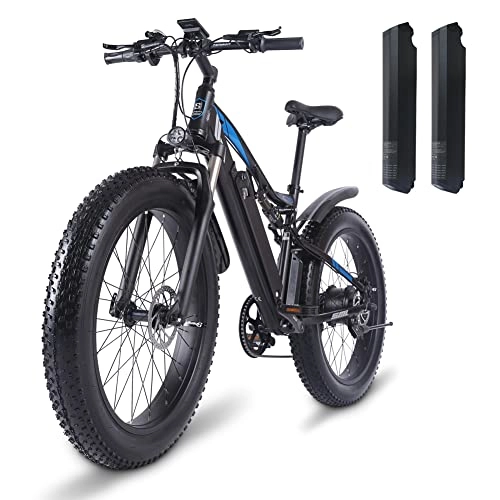 Vélos de montagne électriques : Shengmilo -MX03 Full Suspension vélo électrique, Snow Mountain Vélo électrique, 26 Pouces 4.0 Fat Tire ebike, 48 V * 17 Ah Batterie au Lithium, Shimano 7 Vitesses (Noir)
