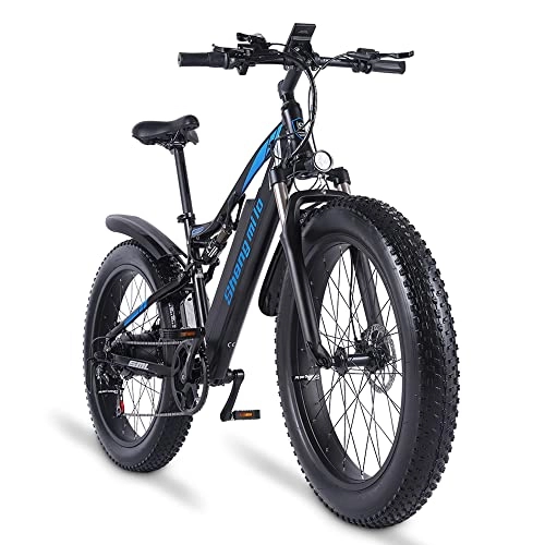 Vélos de montagne électriques : Shengmilo -MX03 Vélo électrique Full Suspension Snow Mountain Bike 26" 4.0 Fat Tire E-Bike 48 V 17 Ah Batterie au lithium Shimano 7 vitesses