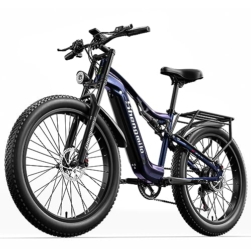 Vélos de montagne électriques : Shengmilo MX03 Vélo électrique à Gros pneus pour Adulte, VTT électrique à Suspension complète de 26 Pouces, vélo électrique à Cadre en Aluminium avec Batterie Samsung 48 V 17, 5 Ah 840 WH