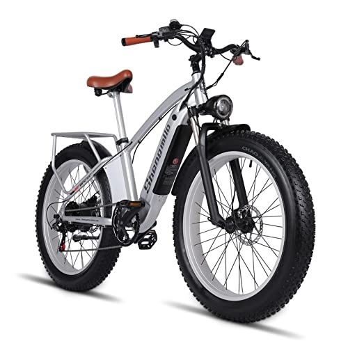 Vélos de montagne électriques : Shengmilo Vélo de Montagne Électrique 26'' pour Adultes, Fat Tire E-Bike avec Batterie LG 48V 15Ah Amovible, Double Amortisseurs, Phare Super Lumineux, Cadre en Alliage d'Aluminium, Retro MX04