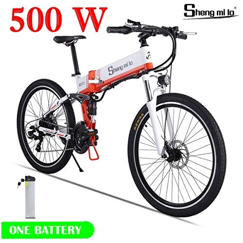Vélos de montagne électriques : Shengmilo Vélo Pliant électrique, Vélo De Montagne 26 Pouces, Batterie Au Lithium 48V / 500W Incluse (Blanc)
