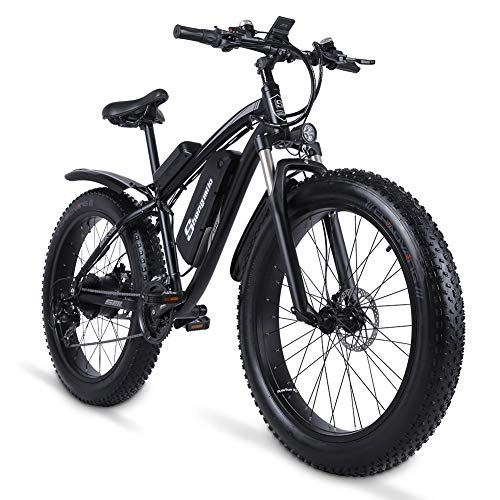 Vélos de montagne électriques : Shengmilo Vélo Électrique VTT, 26 Pouces Fat Bike E-Bike Adulte, Moteur sans Balai 1000w, Vitesse jusqu'à 40 km / h, Affichage LCD, 48V 17Ah Batterie Lithium Rechargeable