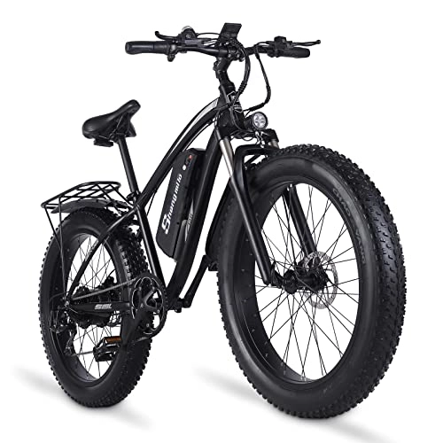 Vélos de montagne électriques : Shengmilo Vélo électrique électrique Power Assisted pour Adulte 26" Fat Tire Fourche verrouillable MX02S ebike (Noir)