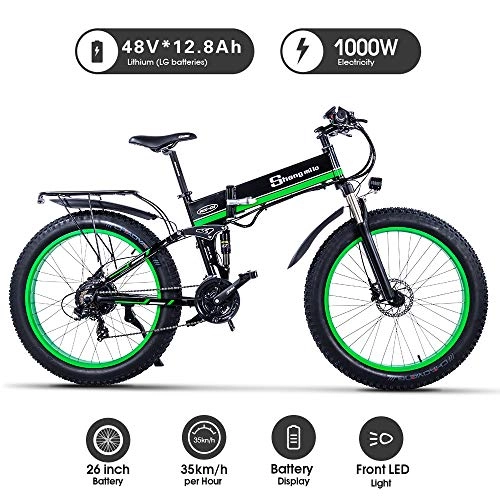 Vélos de montagne électriques : Shengmilo Vélos électriques 26 Pouces, Vélo de Montagne électrique Pliant, Vélo électrique à Pile 1000W 48V13ah, Vélo électrique pour Hommes Femmes (Vert)