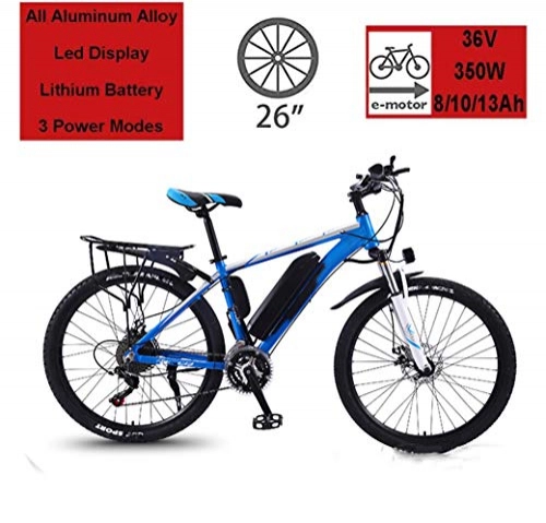 Vélos de montagne électriques : SHJC Vélo de Montagne Électrique, Vélo de Ville électrique 26''350WPédale Assistée Lithium-ION Battery, pour Adulte Femme / Homme Commute Ebike, Black Blue, A 10ah
