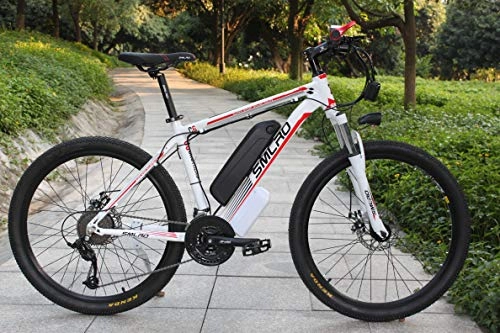 Vélos de montagne électriques : SMLRO Vélo de Montagne électrique, vélo électrique 1000W 26 '' avec Batterie Amovible au Lithium-ION 48V 15 AH Shimano 27 Vitesses (Blanc-Rouge)